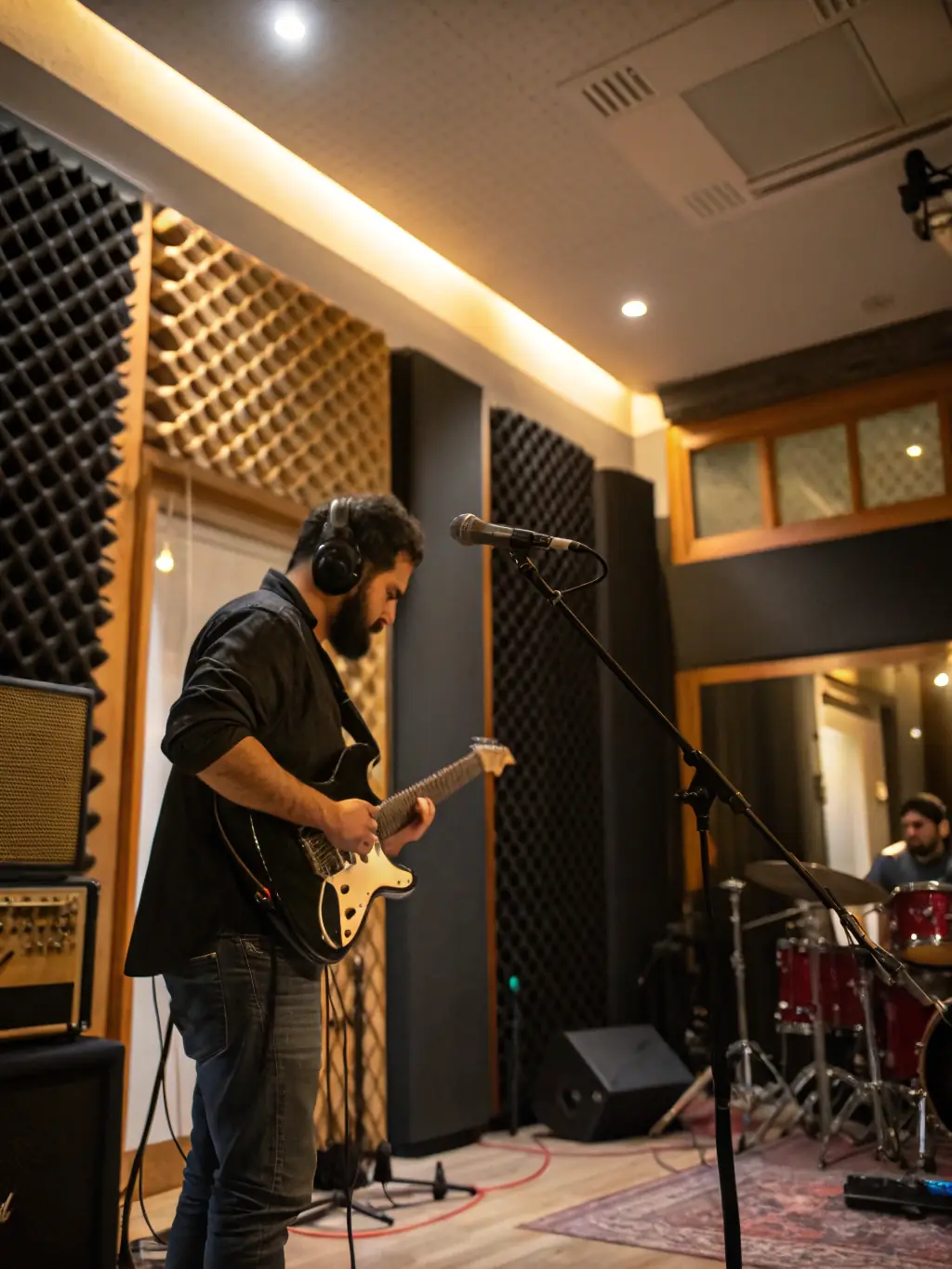 A photo of a music production session, highlighting ARANEA EDITIONS' support for local artists and the creation of original musical content.