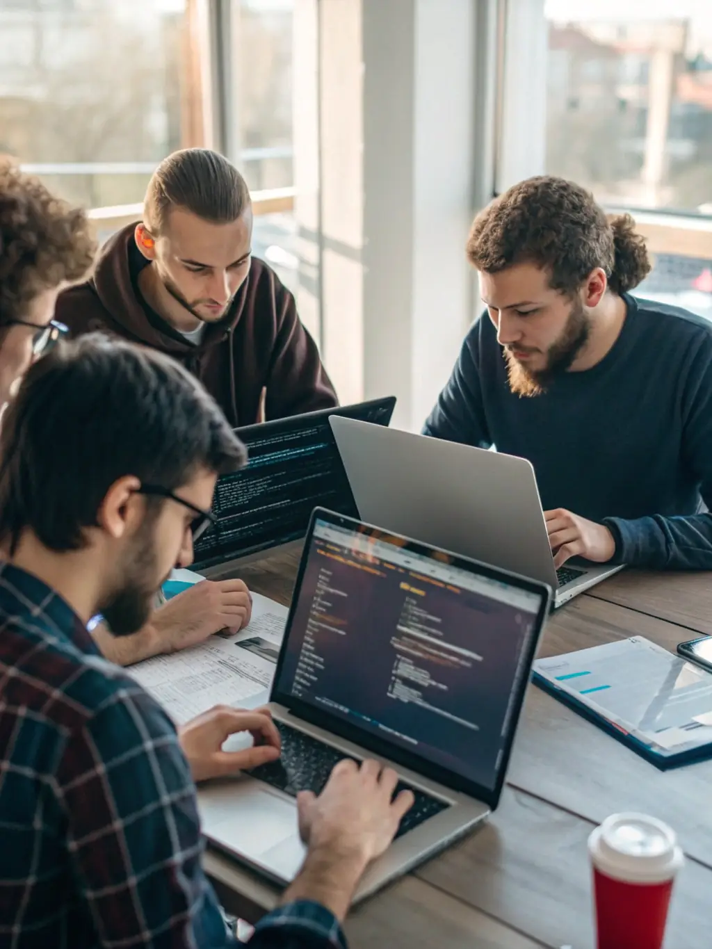 An image of developers collaborating on a digital platform with open-source code displayed on screens, symbolizing ARANEA EDITIONS' commitment to open-source digital projects.